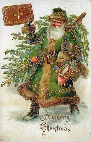 father-christmas-green-coat-christmas-tree-toys-greeting-card
