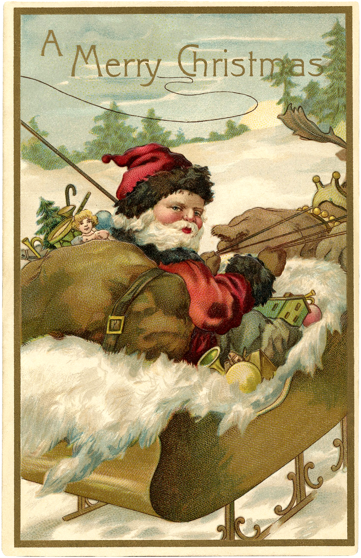 Vintage-Santa-with-Sleigh-Image-GraphicsFairy